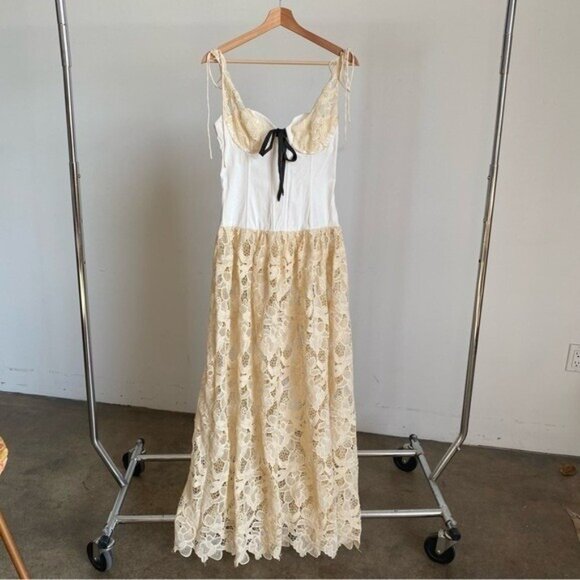 For Love And Lemons Cream Lace Maxi Dress with Black Bow - Picture 5 of 12